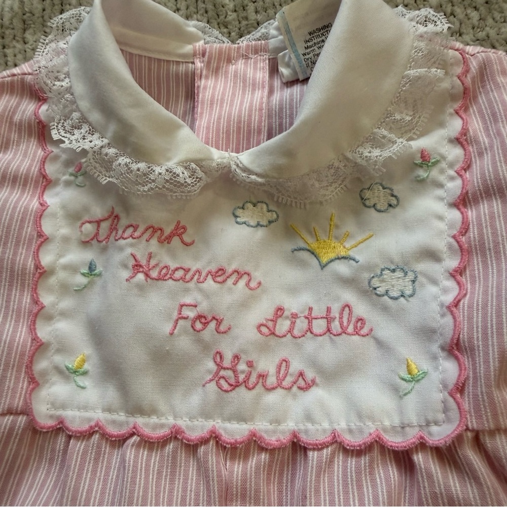 Vintage Baby‎ Togs Pink Stripe Romper Embroidered Bib Lace 6-9M Floral